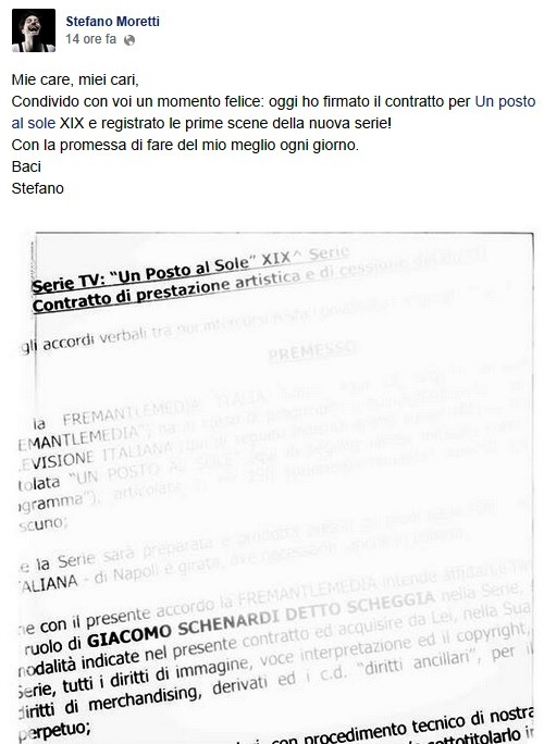 Stefano Moretti (Scheggia) ha rinnovato il contratto con Un posto al sole
